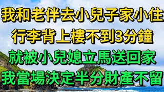 我和老伴去小兒子家小住，行李背上樓不到3分鐘，就被小兒媳立馬送回家，我當場決定半分財產不留 | 柳梦微语