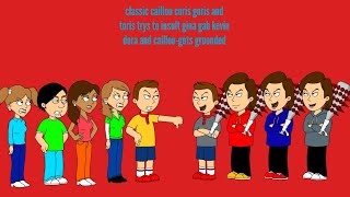 classic caillou coris goris and toris tries to insult gina gab dora and caillou-gets grounded