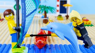 LEGO Beach Fail STOP MOTION LEGO City Beach Bad Luck | LEGO City | WildBrain Happy