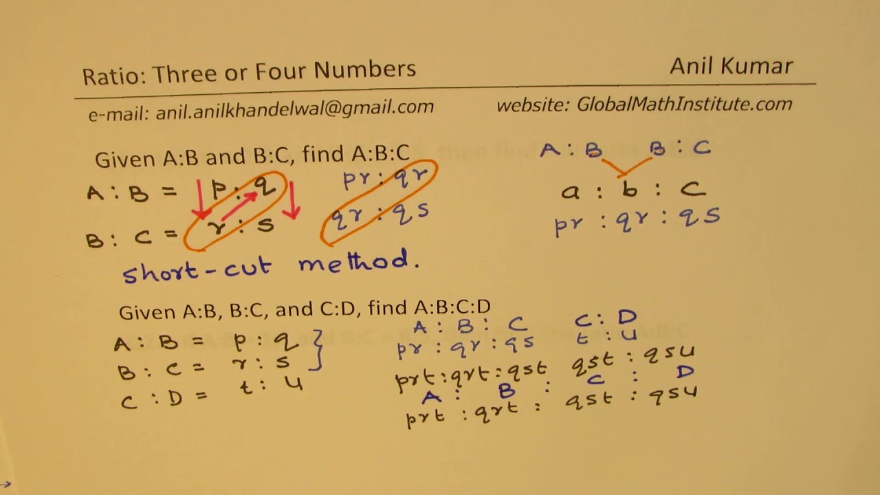 Ratio With Three Or Four Numbers A:B:C:D Shortcut Trick SSC GCSE SAT ...