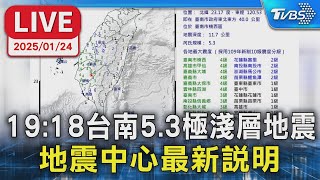 【LIVE】19:18台南5.3極淺層地震 地震中心最新說明