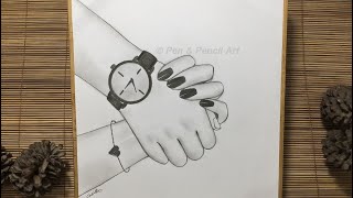 Valentine's Day Drawing // How to Draw Romantic Couple Holding Hands Pencil Sketch