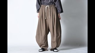 BISHOOL Wool Gabardine 3 Tuck Circle Pants beige  By OVIE STUDIO