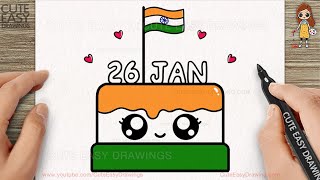 How to Draw 26th January Republic Day Cute Cake / How to Draw Indian Flag and Cake Easy