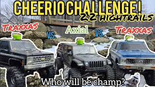 2 traxxas trx4 hightrails take on Axial 2.2 gladiator in a game of cheerio challenge! Who's best?