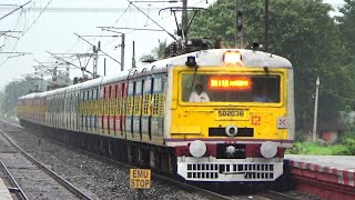 Katwa-Sealdah 12 Coach Colourful EMU Local Arrive \u0026 Departing Under Heavy Rain | Eastern Railway