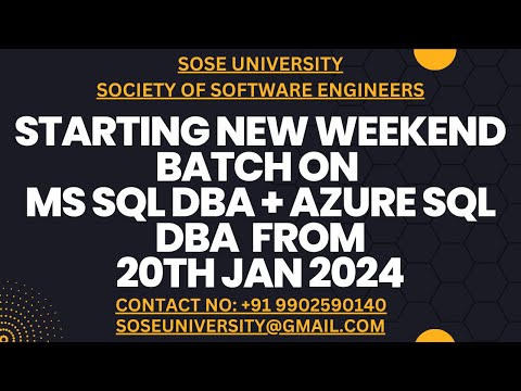 Starting New Weekend Batch on MS Sql DBA Azure SqlDBA from 20th Jan 2024 Contact 91 9902590140