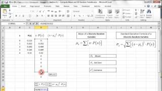 Excel - Discrete Random Variable - Probability Distribution