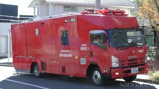 ガス漏れ現場へ緊急走行ガス作業車と出動した特殊災害対策車