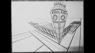 How to draw Big ben || 3 point perspective drawing || by its arttrap