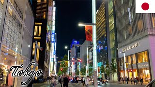 🇯🇵Tokyo Walk - Ginza Night Lights -【4K 60fps】