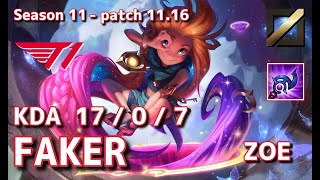 【韓国サーバー/GM】T1 Faker ゾーイ(Zoe) VS ヌヌ＆ウィルンプ(Nunu \u0026 Willump) MID - Patch11.16 KR Ranked【LoL】