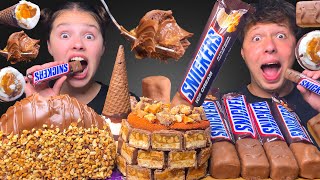 ASMR SNICKERS PARTY! SNICKERS CHOCOLATE CAKE, ICE CREAM MUKABG EATING 먹방 Tati ASMR