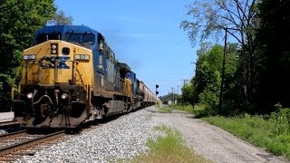 CSX AC44CW \u0026 SD70MAC work hard while leading 90 loads of grain South on the Saginaw Sub