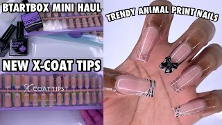 NEW BTARTBOX X-Coat Soft Gel French Tip Nails | Shades of Brown Animal Print Trendy Bow Nail Art