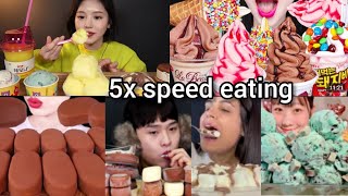 CREAMY ICE CREAM 5X SPEED EATING COMPILATION | Mint, Vanila, Chocolate,Magnum, Lemon, parfait ice 🍨😱