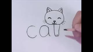 Very Easy! How to turn Words Cat Into a Cartoon Cat  Wordtoons learning step by step for kid