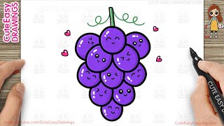 How to Draw a Cute Grapes Simple & Easy for Kids