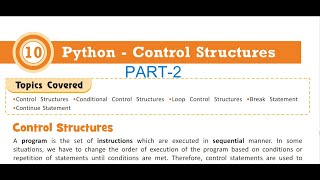 CLASS-8 COMPUTER SCIENCE CHAPTER-10 PYTHON -CONTROL STRUCTURES PART-2