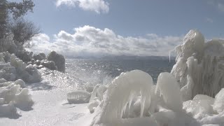 「こんな景色見たことない！」厳しい寒さが生み出す氷のオブジェ「しぶき氷」寒波で成長　福島・猪苗代湖