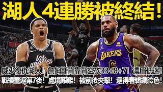 湖人4連勝被終結！威少復仇湖人！詹姆斯背靠背空砍33+8+7！濃眉依舊低迷！戰績重返第7後！處境艱難！被前後夾擊！還得看鵜鶘臉色！#詹姆斯#威少#戴維斯#倫納德#湖人#快船