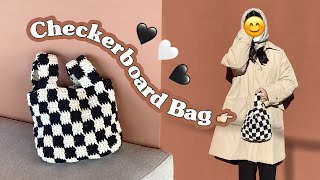 🖤🤍코바늘 체커보드 미니 백 만들기🖤🤍 봉다리, 도시락 가방 가볍게 들고다녀요!｜Checkerboard Bag Tutorial｜