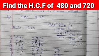 Find the H.C.F of 480 and 720   by division method