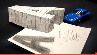 Very Easy!! How To Drawing 3D Floating Letter "A" - Anamorphic Illusion - 3D Trick Art on paper