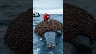 A elderly man helping his old friend a majestic whale removing painfull brancles#whale #sea #sealife