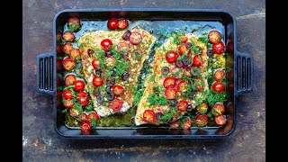 Mediterranean Style Baked Grouper with Tomatoes and Olives Recipe