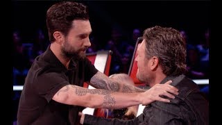 Adam Levine and Blake Shelton making goo goo eyes at each other for 7 minutes