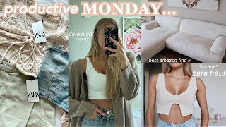 VLOG: productive monday, ZARA HAUL (so good), cleaning my couch, + date night!