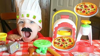 Caleb Pretend Play Cooking Pizza with Play Doh Cooking Toy Playset!