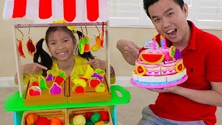 Wendy Pretend Play w/ Fruits Veggies & BIRTHDAY CAKE Food Toys at Grocery Store