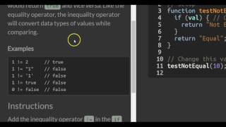 Comparison with the Inequality Operator, freeCodeCamp Basic Javascript