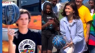 Zendaya \u0026 Tom Holland Show off Basketball Skills at an Oakland School