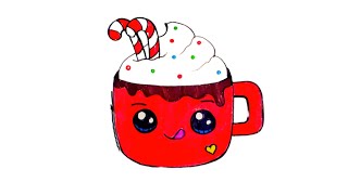 How to Draw a cute Winter Drink with Candy Canes, whip cream, sprinkles and chocolate.