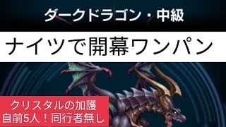 【FFBE】十二種族『ダークドラゴン・中級』ナイツで開幕ワンパン！自前5人！同行者なし！ ※タップの順番とタイミング大事です