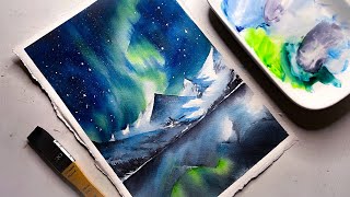 Watercolor Northern Lights Painting Tutorial in Easy Steps