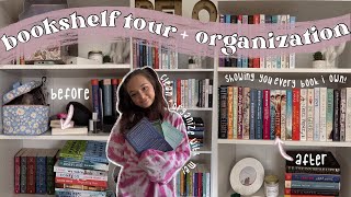 BOOKSHELF TOUR 💕🫶🏻 finally showing you every book i own + organizing my bookshelves! *aesthetic*