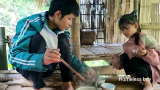 Poor boy and girl pick zucchini to sell and buy food - Homeless boy