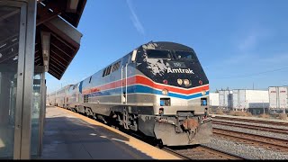 Amtrak 130 Phase II Heritage unit leads Amtrak 11 passing Santa Clara Station 1/21/21