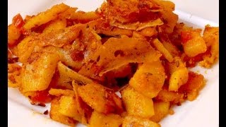 Batata Papad Fry Bhaaji - Potatoes and Papad Curry - By VahChef @ VahRehVah.com