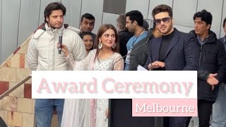 Ahsan Khan, Hiba Bukhari and Arez Ahmed on stage in Melbourne 🇵🇰♥️ Independence day celebrations.