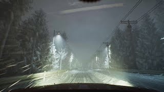 ASMR video of driving on a snowy night road