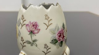 1962 Inarco Hand Painted Porcelain Floral Egg Vase