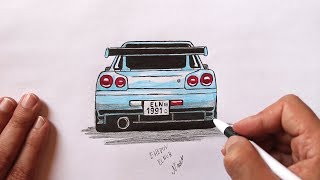 Как нарисовать Супер Крутую машину  Nissan Skyline #EhedovElnur