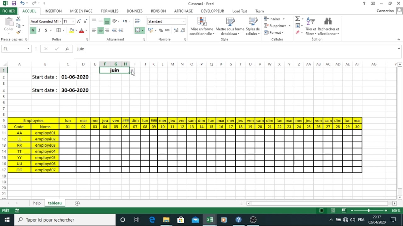 Créer Un Calendrier Automatique Dans Excel - YouTube