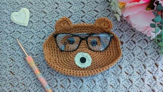 Crochet Bear Glasses Holder Tray DIY Tutorial | Beginner Crochet Bear Glasses Case \u0026 Free Pattern