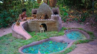 Building The Most Amazing Dog Castle And Beutiful Fish Pond In Front Of Puppies Home